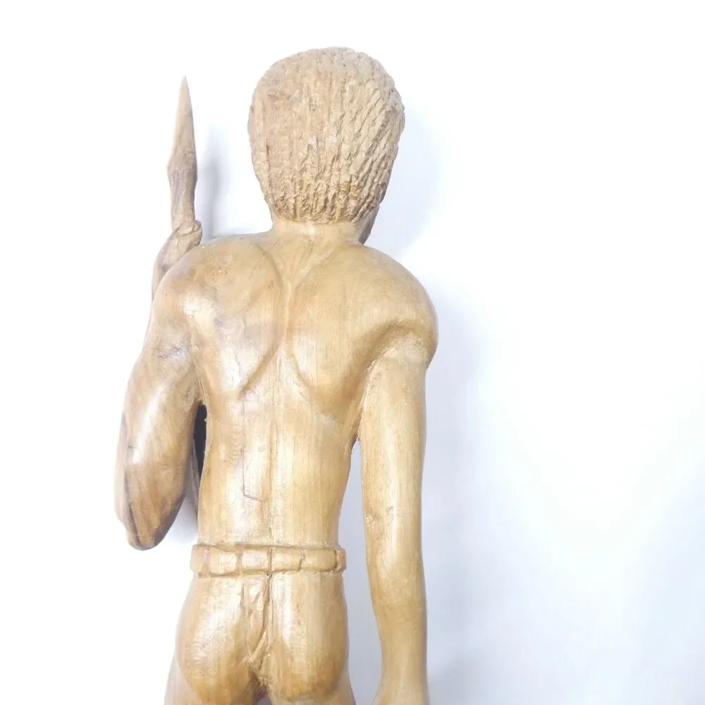 Carved Wooden Statue Hunter Warrior Man w/ Spear 17